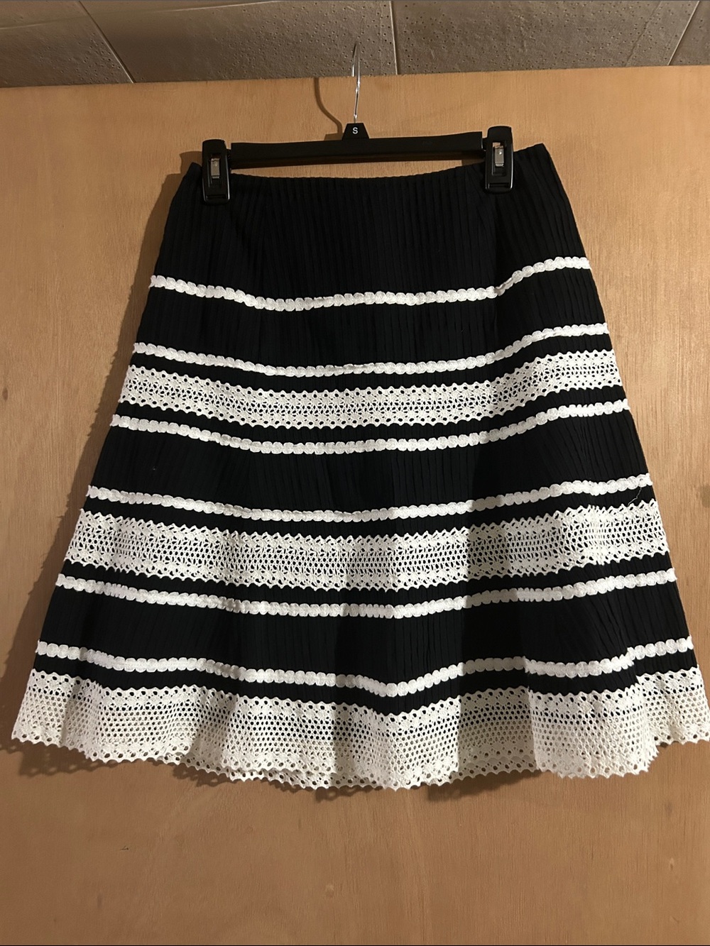 Talbots Black & White Crochet-Trim A-Line Skirt
